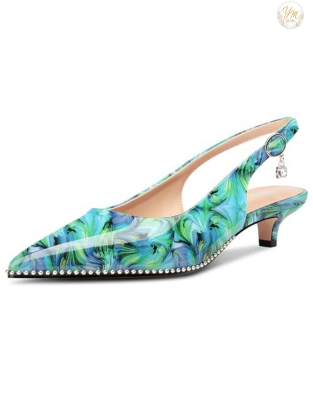 Women's Kitten Heel Slingback Pointed Toe Pumps Patent Leather Formal Heels